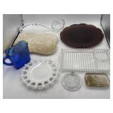 Variety of pressed glass, different colors,
