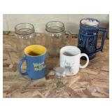 Ball mason jar mugs, tiki mug, hallmark mug and