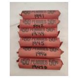 6 rolls 1940's wheat pennies
