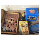 Vintage Falcon toy blocks, 1934 book, & Looney
