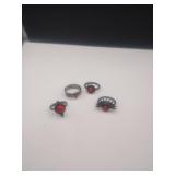 4 Pounded Steel Rings With Red Stones Very Pretty