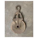 6' cast iron and wooden barn pulley