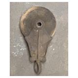 6' cast iron and wooden barn pulley