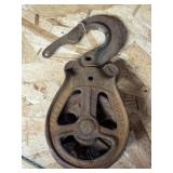 antique cast iron Louden barn hay trolley pulley