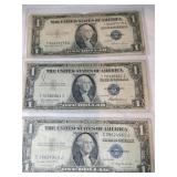 3 1935 Blue seal silver certificate 1$