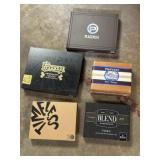 5 wooden cigar boxes various styles, brands,