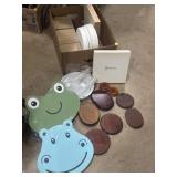 Float foam animals, wooden display bases,