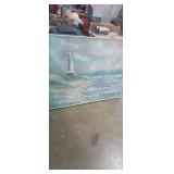 Lighthouse painting on canvas signed Gene arnett
