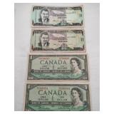 2 Jamaica $100 bills & 2 Canadian $1 bills