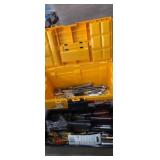 Yellow keter tool box with tool assortment