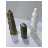 Polished Stone selenite Crystal Tower & Carved