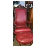 Unbranded red leather rocking chair with matching