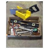Miter Box and Back Saw, assorted hand tools,