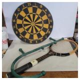 Sportcraft dart board, holmar tennis racket and
