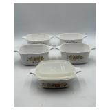 5 CorningWare casserole dishes 2 lids in the