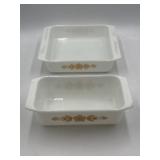 2 Pyrex baking dishes in the Butterfly Gold