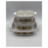 3 CorningWare casserole dishes 1 lid in the spice