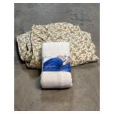 Unused 80 x 90" fleece blanket and a hand quilted