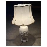 25" ceramic table lamp w/ scalloped shade signed