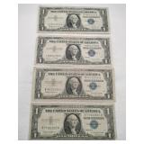 4 1957 blue seal silver certificate dollars