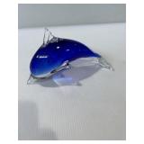 Blue glass dolphin paperweight
