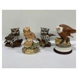 Porcelain owl and bald eagle figures HOMCO,