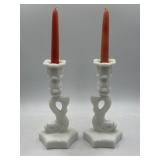 Westmoreland white milk glass candlestick holders