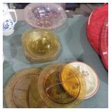 Depression glass 1 pink bowl, 6 yellow bowls, 2