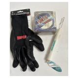 Fishing gloves, size L, fishing line and dehooker