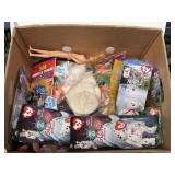 Assorted Ty bears, Barbies, rug yarn, & other toys