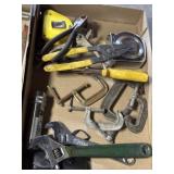 Wrenches, clamps, tape measure, pliers, etc