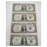 4 1957 blue seal silver certificate dollars