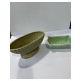 green ceramic planter by Cookson Pottery and a