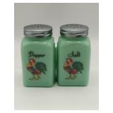 Modern Rooster Jadeite salt and pepper