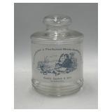 Frosted glass tobacco jar w/ etched advertising