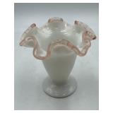 Fenton Art Glass vase in the Rose Crest pattern,