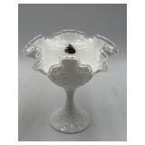 Fenton milk glass ruffled compote in the Silver
