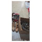 Leather harness, boots size 9 , and climbing