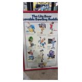 Framed Miller lite brewing (bowling) advertising