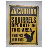 Caution squirrels metal sign 12x16