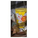 Red dot potato crisp tin, receipts, voided checks