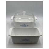 2 CorningWare baking dishes & 1 lid Blue