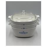 3 2.5qt CorningWare casserole dishes & 1 lid Blue