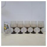 5 Libby tawny brown glass goblets and 1 holly