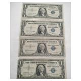 4 1957 blue seal silver certificate dollars