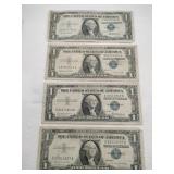 4 1957 blue seal silver certificate dollars