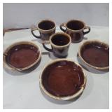 Mccoy brown drip cups and 6.5in plates