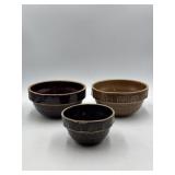 One 5" & two 7-1/2" stoneware mixing bowls, all