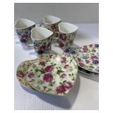 Heart Shaped Floral Tea Cup & Saucer Set