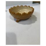 Greentown chocolate glass footed bowl in the Leaf